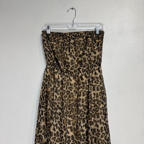 Forever 21 Tan Leopard Print Strapless Maxi Dress Sz M - Picture 2 of 9